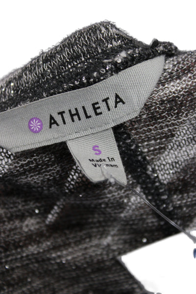 Athleta Women Basic Striped Gray Scoop Neck Long Sleeve Rayon T-Shirt Size S