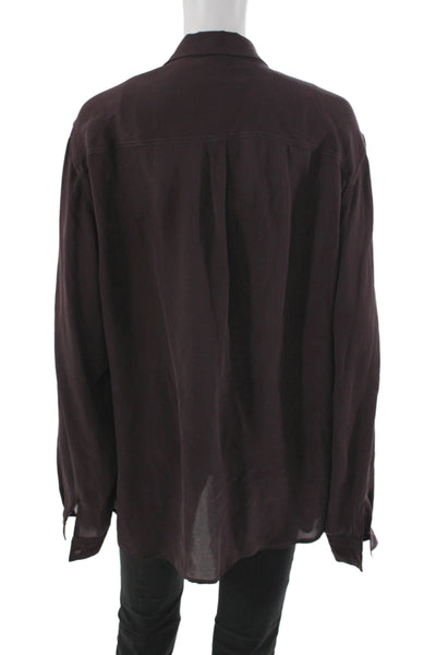 Ecru Womens Purple Silk Collared Long Sleeve Button-Up Top Size L