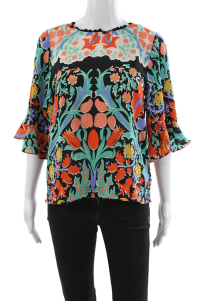 Maeve Anthropologie Women Tunic Silk Floral Button Round Neck 3/4 Sleeve Size 2