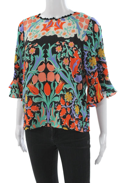 Maeve Anthropologie Women Tunic Silk Floral Button Round Neck 3/4 Sleeve Size 2
