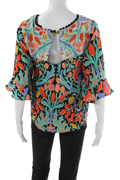 Maeve Anthropologie Women Tunic Silk Floral Button Round Neck 3/4 Sleeve Size 2
