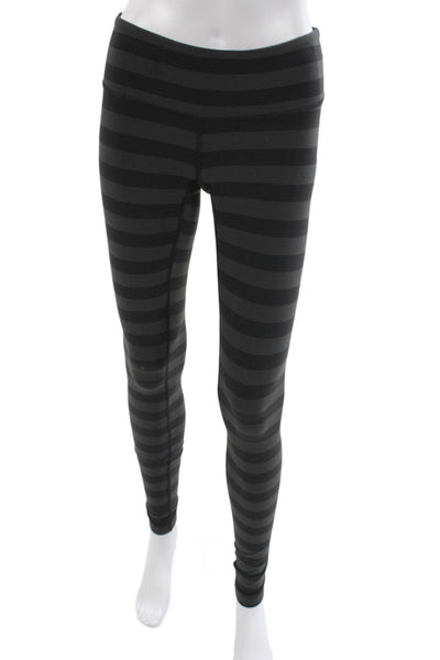 Lululemon Womens Striped Black Ankle Leggings Athleisure 87% Nylon Size 4