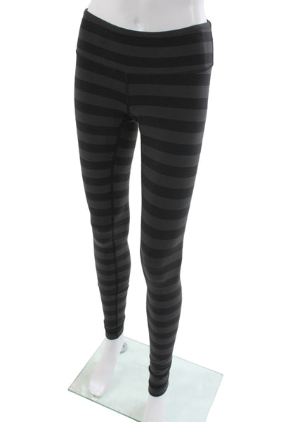 Lululemon Womens Striped Black Ankle Leggings Athleisure 87% Nylon Size 4