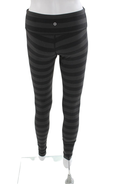Lululemon Womens Striped Black Ankle Leggings Athleisure 87% Nylon Size 4