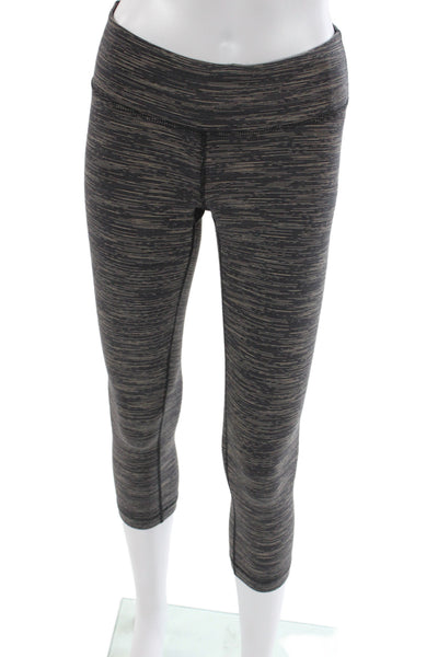 Lululemon Womens Capri Leggings Black Striped 87% Nylon Athleisure Size 4