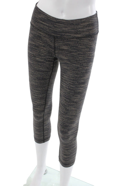 Lululemon Womens Capri Leggings Black Striped 87% Nylon Athleisure Size 4