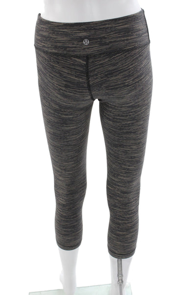 Lululemon Womens Capri Leggings Black Striped 87% Nylon Athleisure Size 4