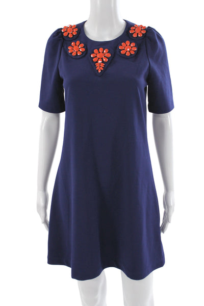 April Marin Womens Blue Shift Dress Round Neck Short Sleeve Floral Size S