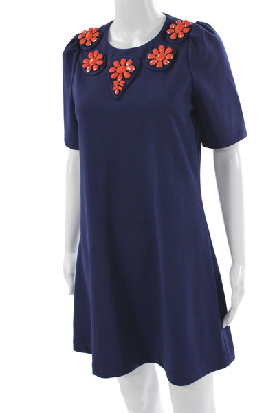 April Marin Womens Blue Shift Dress Round Neck Short Sleeve Floral Size S