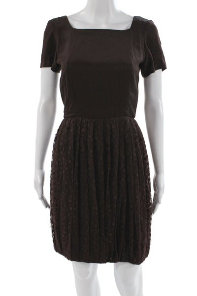 Lucile Atelier Womens Fit & Flare Dress Brown Square Neck Short Sleeve Size S