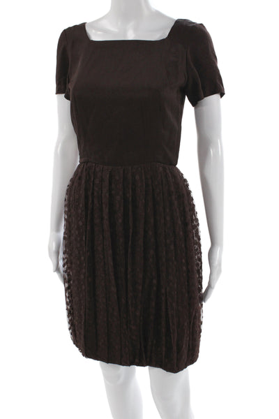 Lucile Atelier Womens Fit & Flare Dress Brown Square Neck Short Sleeve Size S