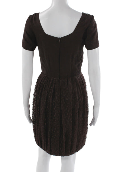 Lucile Atelier Womens Fit & Flare Dress Brown Square Neck Short Sleeve Size S