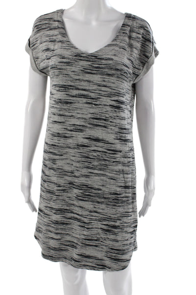 Athleta Women T-Shirt Dress Gray Striped Modal Scoop Neck Short Sleeve Size S