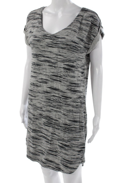 Athleta Women T-Shirt Dress Gray Striped Modal Scoop Neck Short Sleeve Size S