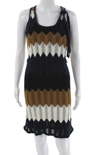 Trina Turk Womens Tank Dress Black Chevron Cotton Sleeveless Mid-Calf Size PP