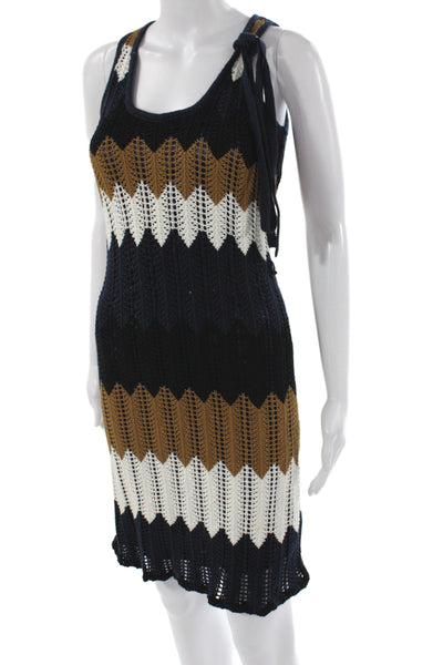 Trina Turk Womens Tank Dress Black Chevron Cotton Sleeveless Mid-Calf Size PP