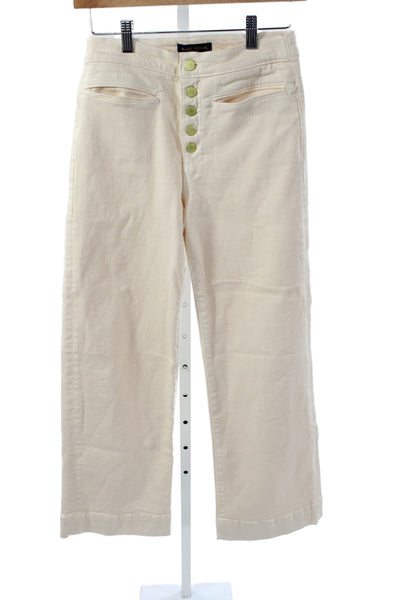 Ramy Brook Womens Cropped Ivory Cotton Pants Mid Rise Button Size 24