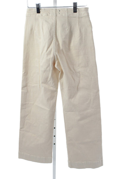 Ramy Brook Womens Cropped Ivory Cotton Pants Mid Rise Button Size 24
