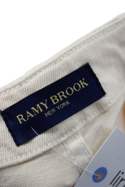 Ramy Brook Womens Cropped Ivory Cotton Pants Mid Rise Button Size 24