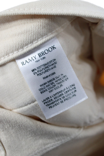 Ramy Brook Womens Cropped Ivory Cotton Pants Mid Rise Button Size 24