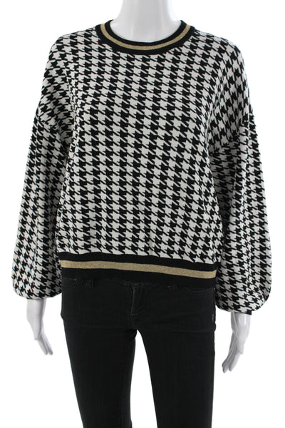 525 America Women Pullover Houndstooth Sweater Black Long Sleeve Size XS