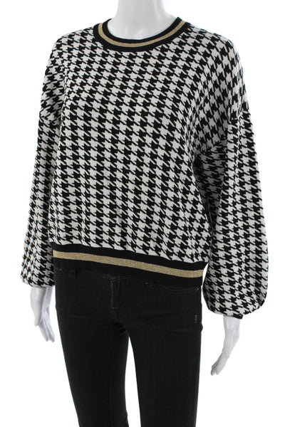525 America Women Pullover Houndstooth Sweater Black Long Sleeve Size XS