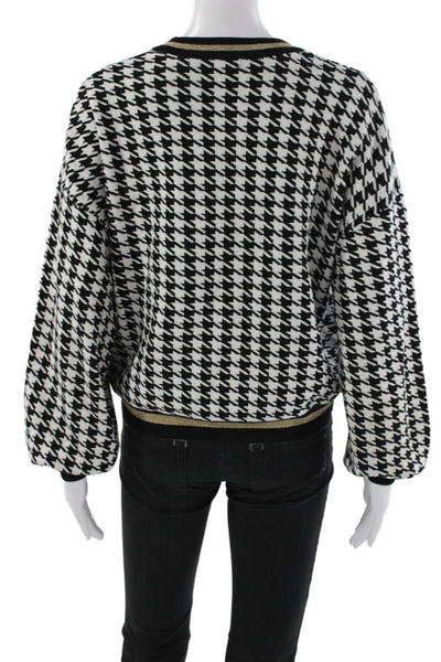 525 America Women Pullover Houndstooth Sweater Black Long Sleeve Size XS