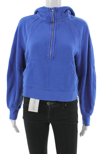 Lululemon Womens Blue High Neck Zip Pullover Hoodie Cotton Long Sleeve Size XS