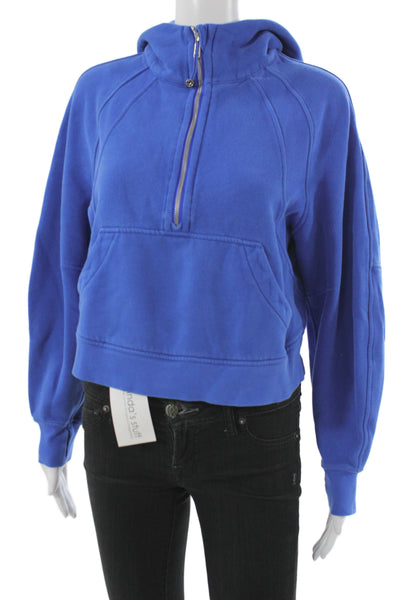 Lululemon Womens Blue High Neck Zip Pullover Hoodie Cotton Long Sleeve Size XS