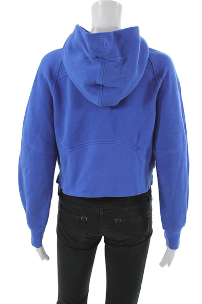 Lululemon Womens Blue High Neck Zip Pullover Hoodie Cotton Long Sleeve Size XS