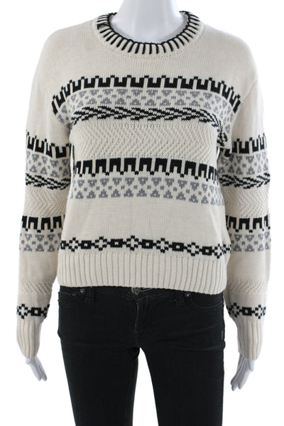 Z Supply Women Pullover Sweater Ivory Fair Isle 100% Cotton Crew Neck Size XS