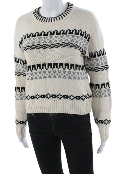 Z Supply Women Pullover Sweater Ivory Fair Isle 100% Cotton Crew Neck Size XS
