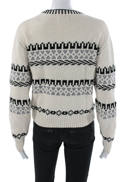 Z Supply Women Pullover Sweater Ivory Fair Isle 100% Cotton Crew Neck Size XS