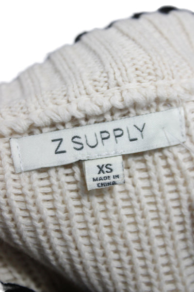Z Supply Women Pullover Sweater Ivory Fair Isle 100% Cotton Crew Neck Size XS
