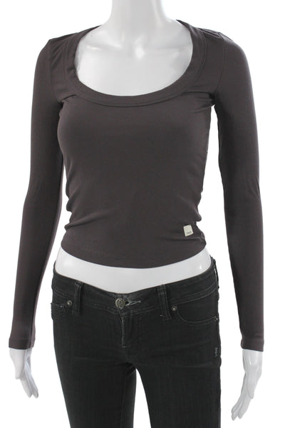 Vuori Women Basic Brown Scoop Neck Long Sleeve T-Shirt Size XS