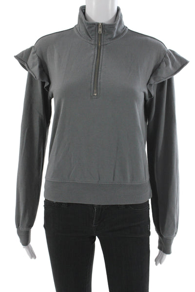 Z Supply Women Pullover Sweatshirt Gray Mock Neck Zip Long Sleeve Size XS