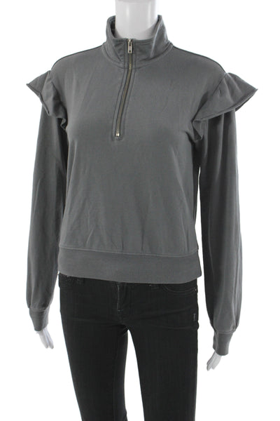 Z Supply Women Pullover Sweatshirt Gray Mock Neck Zip Long Sleeve Size XS