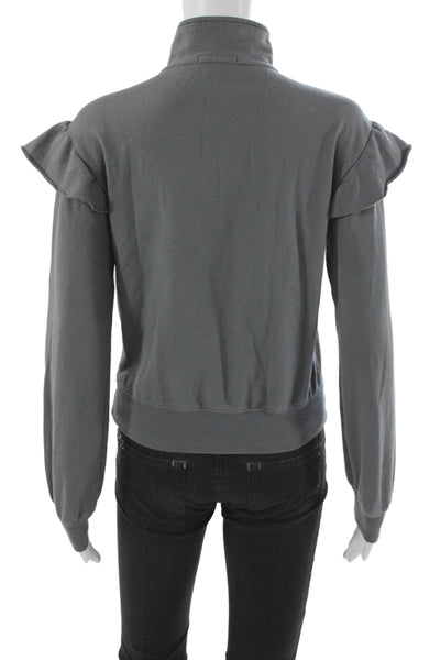 Z Supply Women Pullover Sweatshirt Gray Mock Neck Zip Long Sleeve Size XS
