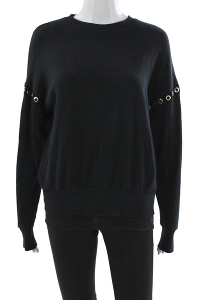 LNA Womens Pullover Black Cotton Crewneck Grommet Long Sleeve Size XS