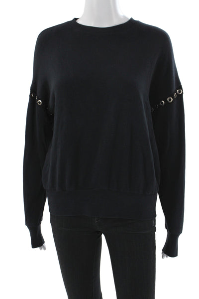 LNA Womens Pullover Black Cotton Crewneck Grommet Long Sleeve Size XS