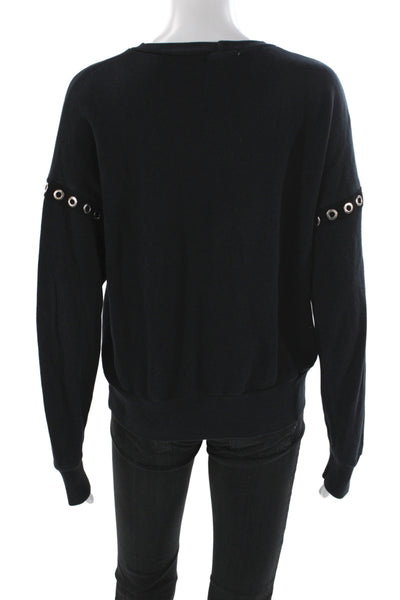 LNA Womens Pullover Black Cotton Crewneck Grommet Long Sleeve Size XS