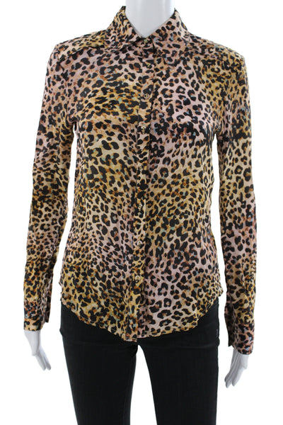 Gilner Farrar Womens Collared Animal Print Button Long Sleeve Blouse Size XS