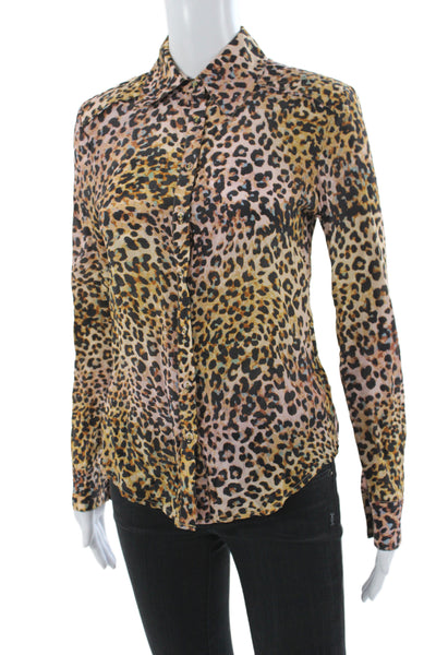 Gilner Farrar Womens Collared Animal Print Button Long Sleeve Blouse Size XS