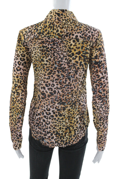 Gilner Farrar Womens Collared Animal Print Button Long Sleeve Blouse Size XS