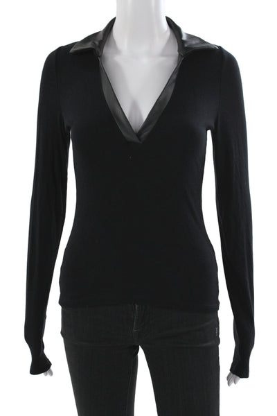 Generation Love Womens Black Rayon Collared Long Sleeve Basic Blouse Size S