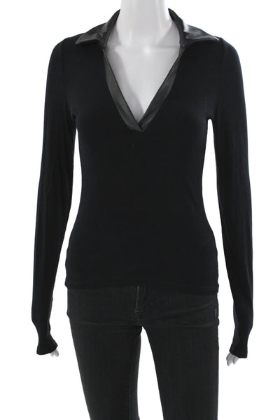 Generation Love Womens Black Rayon Collared Long Sleeve Basic Blouse Size S