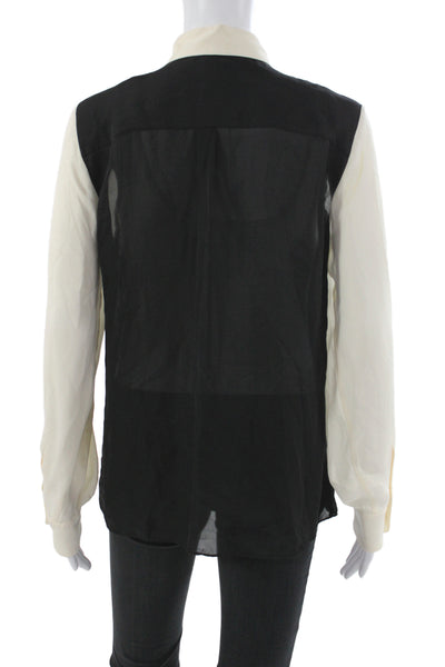 Parker Women Basic Silk Colorblock Collared Long Sleeve Blouse Black Size S