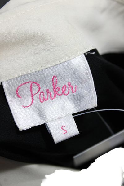 Parker Women Basic Silk Colorblock Collared Long Sleeve Blouse Black Size S