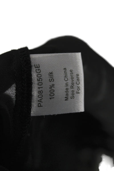 Parker Women Basic Silk Colorblock Collared Long Sleeve Blouse Black Size S