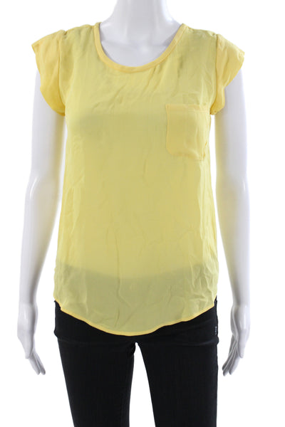 Joie Womens Basic Silk Scoop Neck Short Sleeve Blouse Yellow Size 2XS